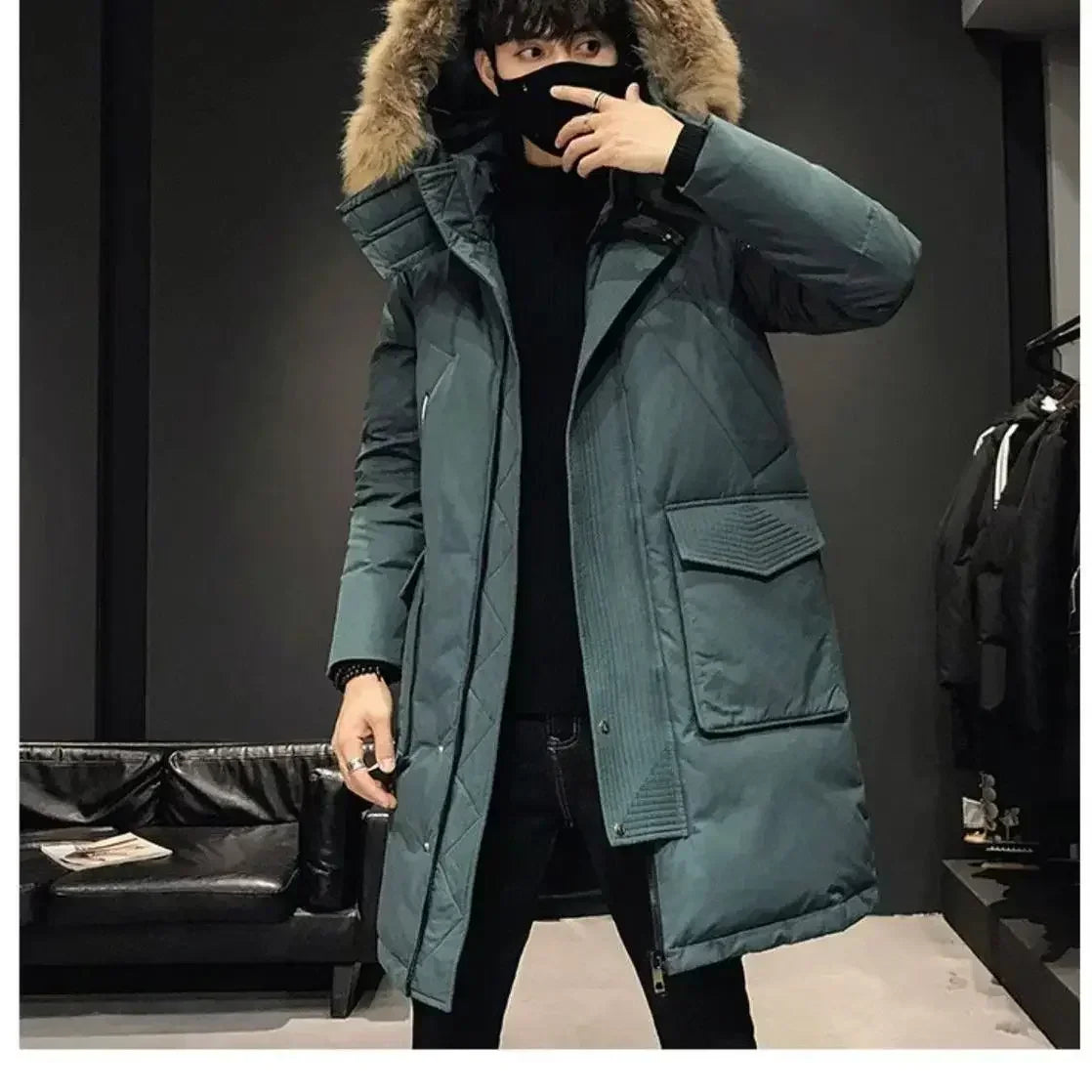 Autumn Winter Thickened Warm Cold-proof Mid-length Over-the-knee Jackets Men's Loose Casual High Street Parkas Male Clothes