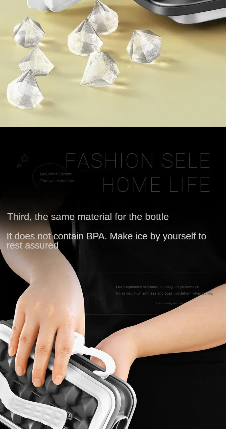 Diamond Shape Ice Maker 18 Ice Cube Mold Foldable Ice Kettle Two-in-one Multi-function Ice Tub Kitchen Bar Gadgets Box