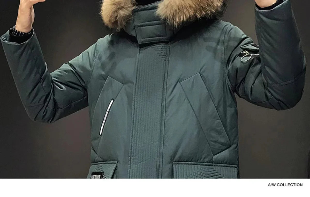 Autumn Winter Thickened Warm Cold-proof Mid-length Over-the-knee Jackets Men's Loose Casual High Street Parkas Male Clothes