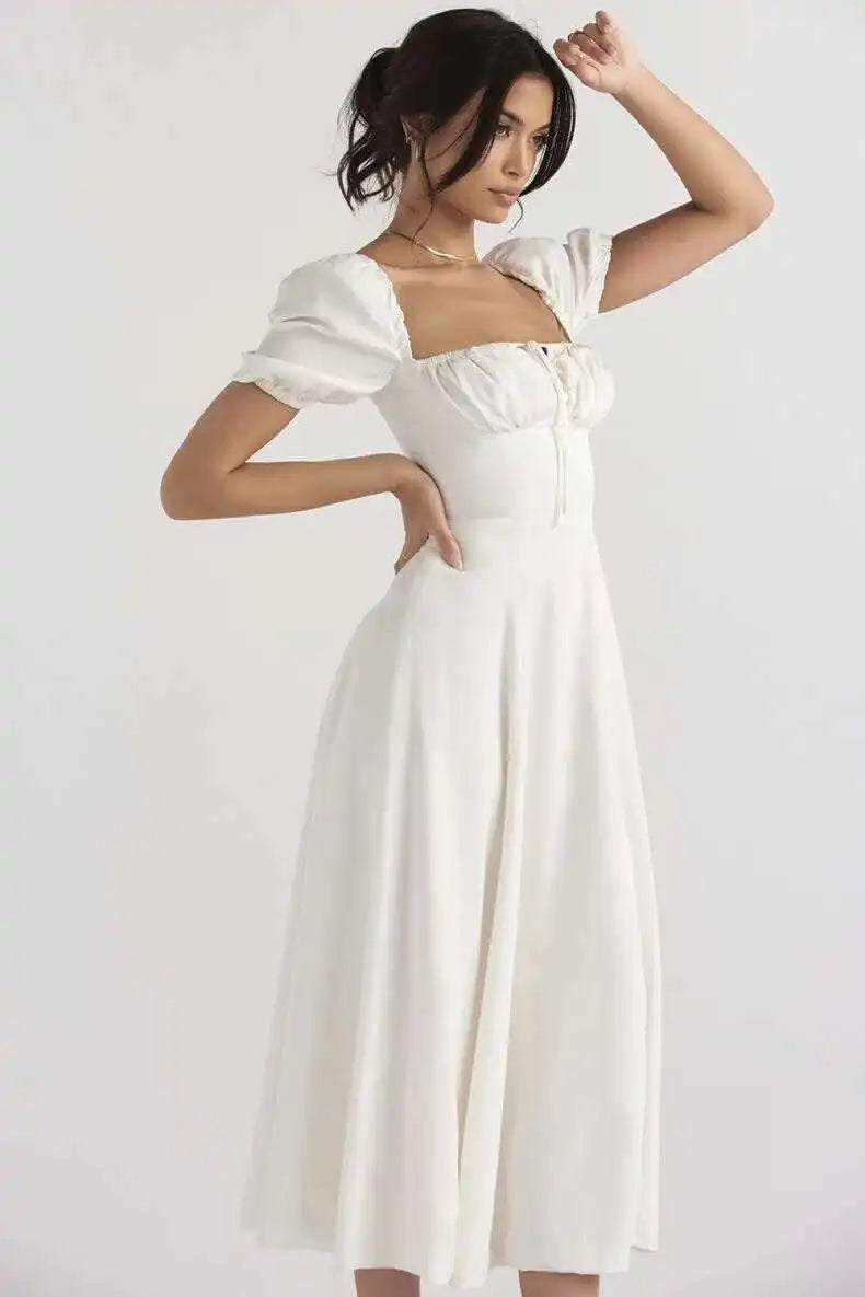 Avrilyaan White Lace Up Pleated Sexy Dress Women 2023 Split Backless Long Summer Dress Vestidos Elegant Holiday Casual Dresses