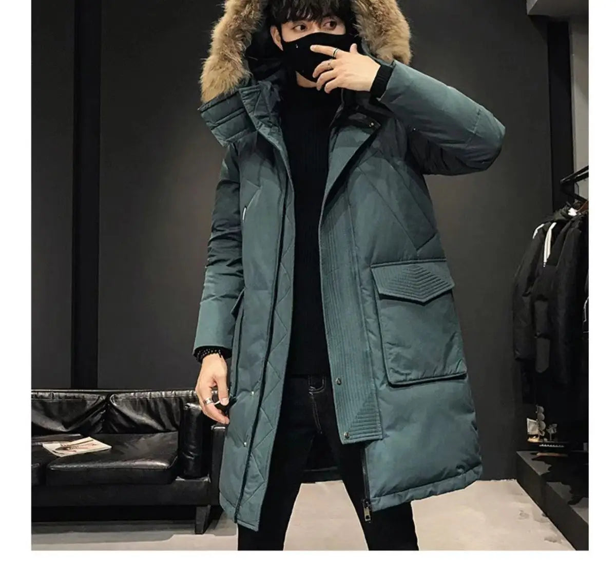 Autumn Winter Thickened Warm Cold-proof Mid-length Over-the-knee Jackets Men's Loose Casual High Street Parkas Male Clothes