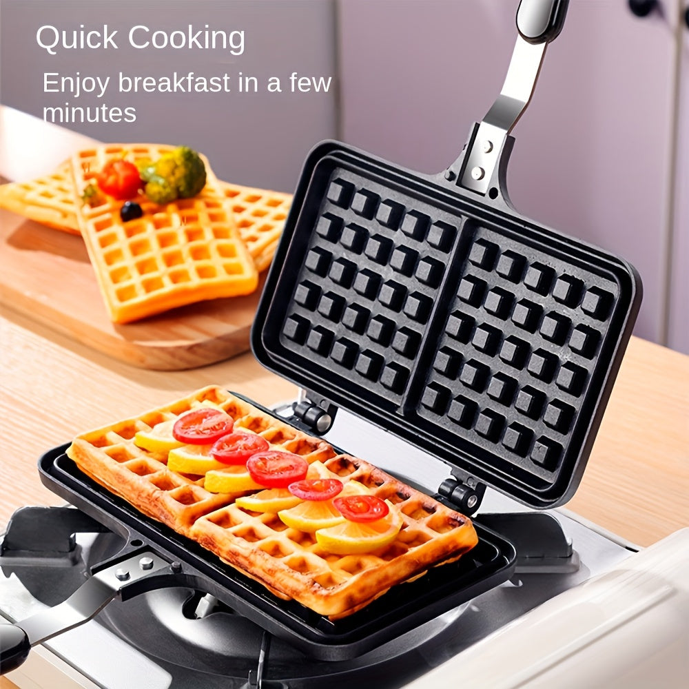 1pc Dual-Sided Non-Stick Waffle Maker - Easy-Clean, Portable Stove Aluminum Pan, Ideal for Perfect Home Breakfast, Quick Cooking of Fresh Waffles at Home, Mini Waffle Maker, Waffle Maker|Compact Kitchen Appliance|Durable Aluminum Pan, Waffle Maker Machin
