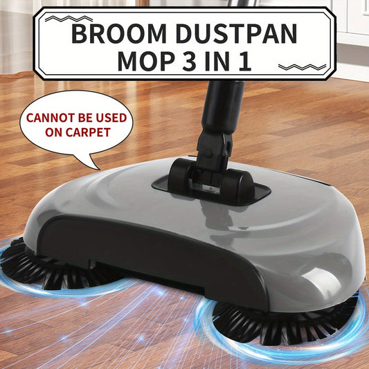 3-in-1 Manual Floor Cleaning System | Push Broom, Mop & Dustpan Combo for Hard Floors | Durable Plastic | Ideal for Bedrooms, Kitchens, Living Rooms | Efficient Sweeping and Easy Storage, Manual Cleaning System | Practical Cleaner | Combined Dustpan, Cle