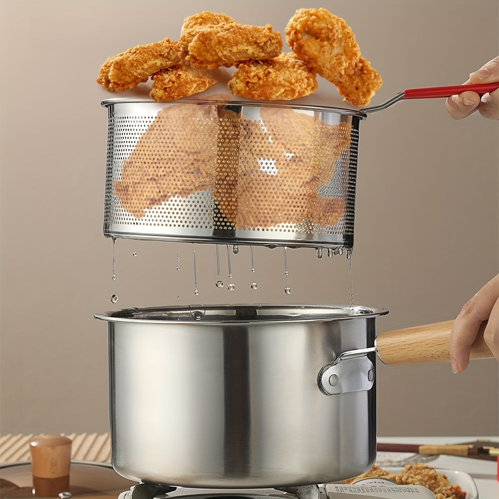 Stainless Steel Multi-Purpose Cookware Set with Frying Basket And Glass Lid - Non-Stick Saucepan, Deep Fryer, Noodle Boiler, Milk Pan, Food Steamer, Suitable for Induction & Gas Stoves