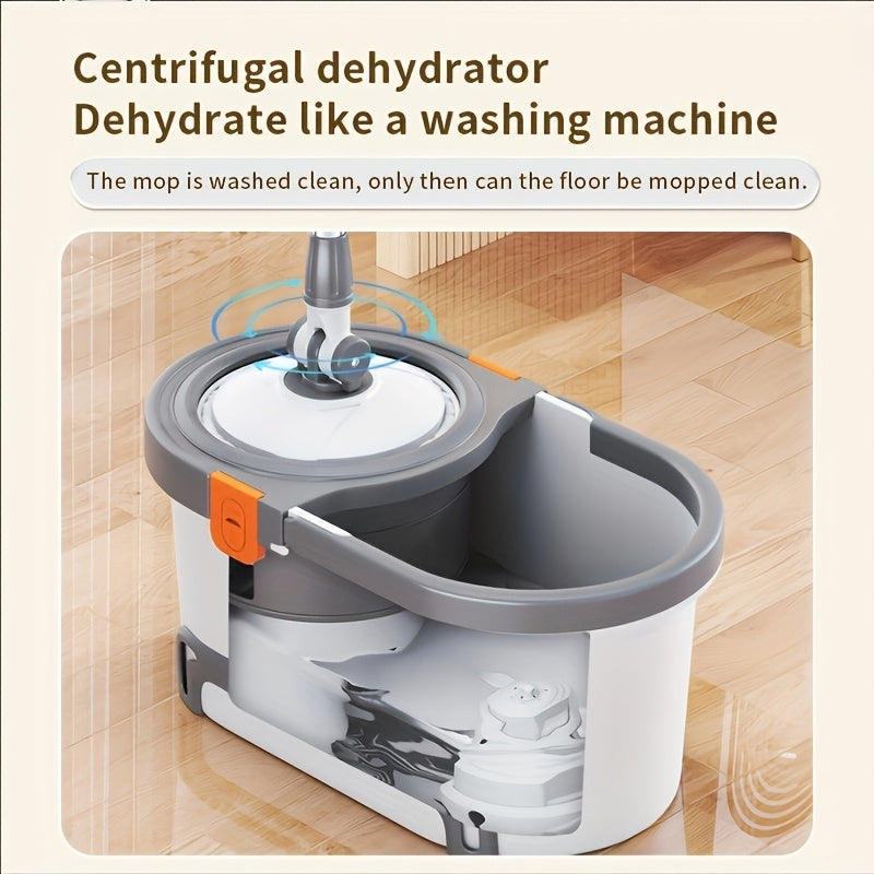 360° Rotating Mop and Bucket Set, Bathroom Mop Bucket, School Bathroom, 5 Microfiber Mop Replacement Heads, and Stainless Steel Adjustable Handle for Floor Cleaning, Bucket-Style Floor Cleaning System