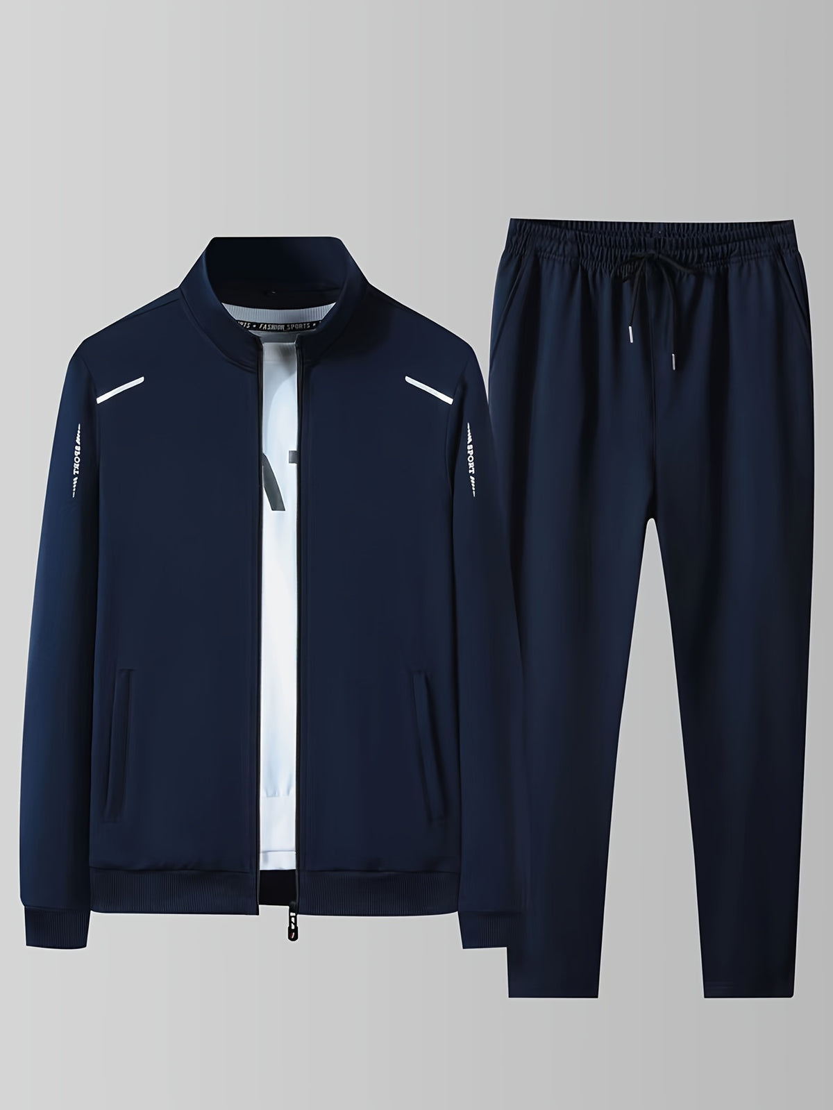 Two Piece Outfits For Men, Men Classic Design Zipper Up Jacket And Sweatpants Drawstring Pants