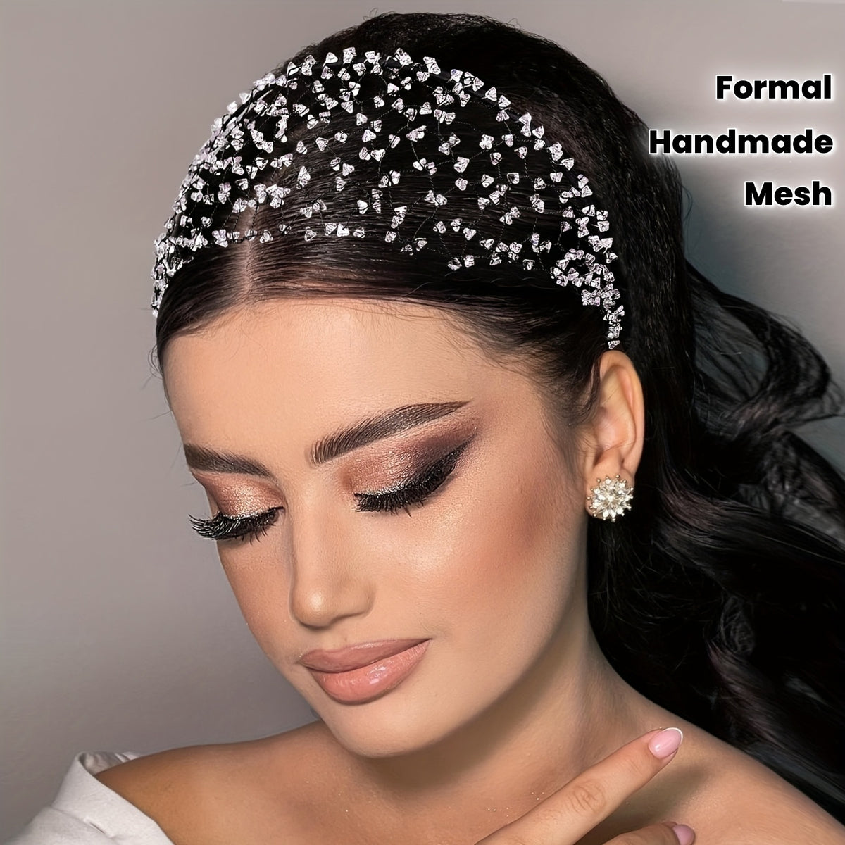 Elegant Handmade Crystal Beaded Headband – Wide Mesh Hair Accessory with Sparkling Imitation Crystals, Perfect for Weddings, Formal Events, and Special Occasions, Hair Jewelry