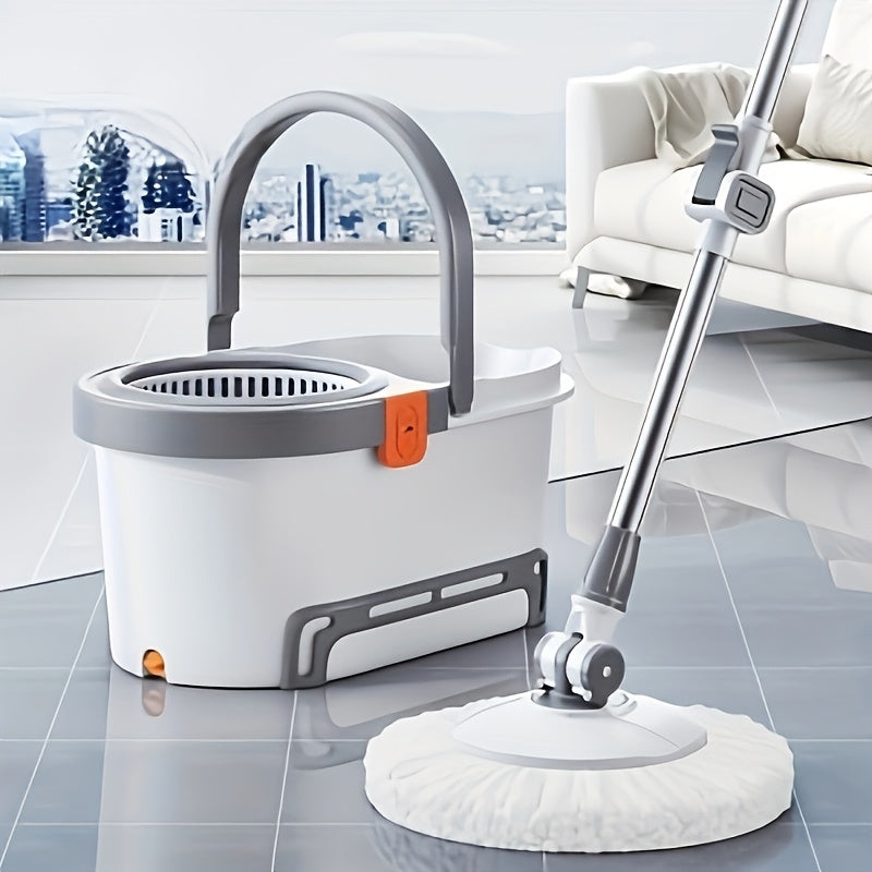 360° Rotating Mop and Bucket Set, Bathroom Mop Bucket, School Bathroom, 5 Microfiber Mop Replacement Heads, and Stainless Steel Adjustable Handle for Floor Cleaning, Bucket-Style Floor Cleaning System