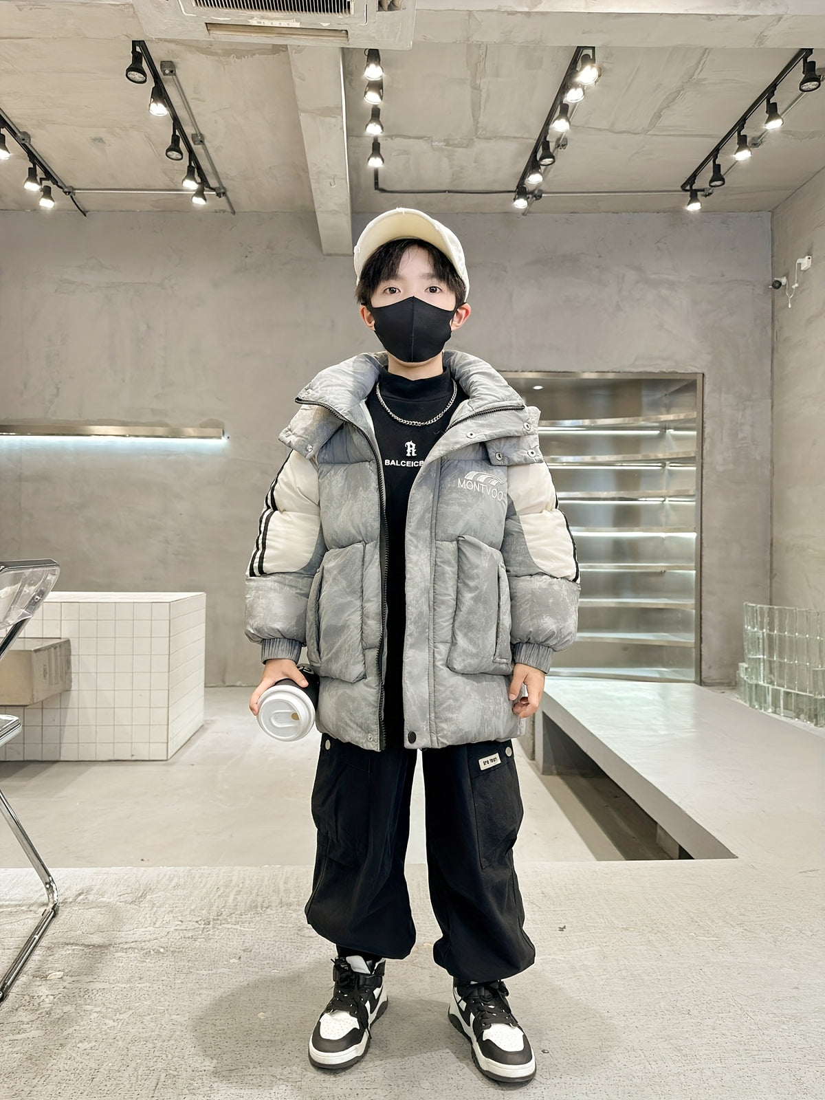 ' Winter Hooded Jacket with Detachable Hood & Full-Zip Closure - Windproof Coat, Maroon Red/White Colorblock, Golden-Tone Zippers, Warm -Filled Outerwear, & Cold Weather (Hand Washable) -, Winter Coat, Winter Coats For Teenagers, Winter Jacket, Winter Sn