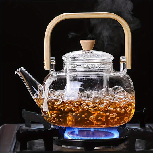 1000ml Borosilicate Glass Teapot with Removable Infuser - Stovetop Safe for Blooming and Loose Leaf Tea, or Kitchen Use, Transparent Design with Handle, Ideal for Holiday Gifting, Blooming Tea Infuser | Modern Teapot | Smooth