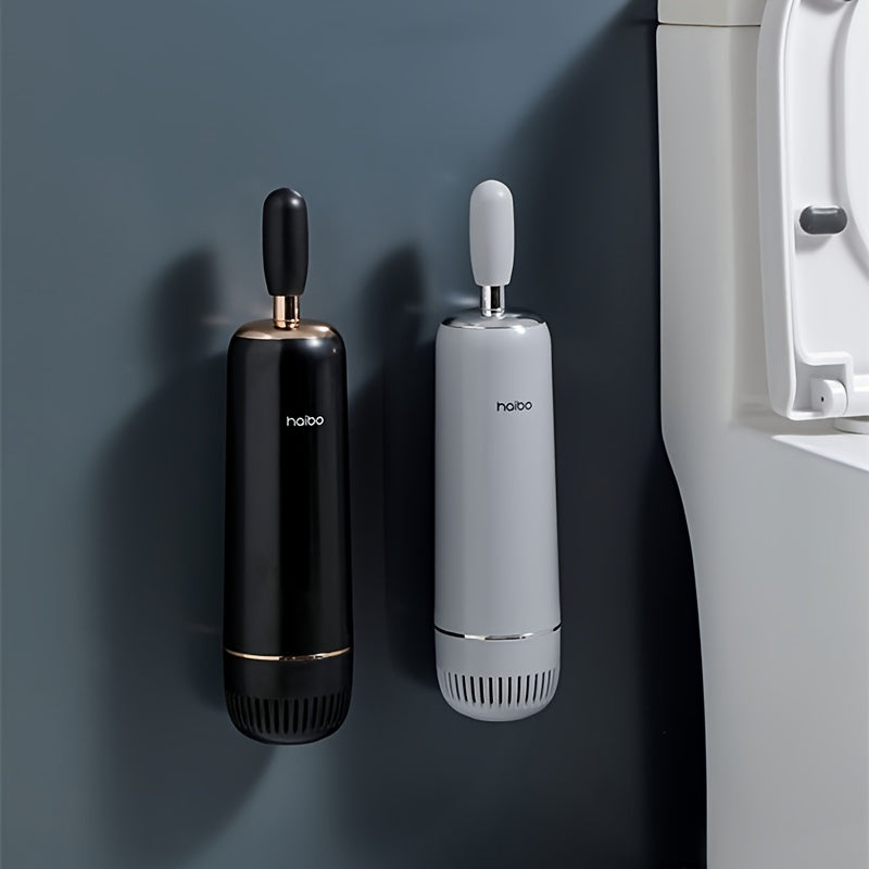 A Stylish Toilet Brush Combination Set - Sword-Style Handle - TPR Brush Head - Round Barrel Bas