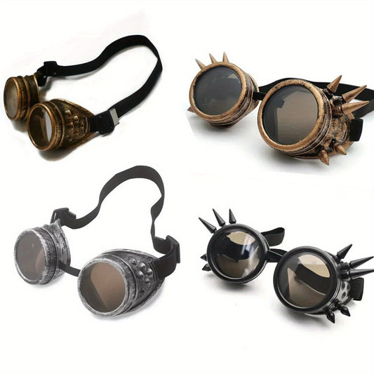 1pc Vintage Steampunk Motorcycle Glasses - Gothic Sunshade Pilot Fashion Glasses with Adjustable Strap, Durable PC Frame & ABS Lenses, Black Retro Design for Men & Women, Casual & Formal Wear, Novelty Glasses, Formal Eyewear, Unique Eyewear, Metallic Fin