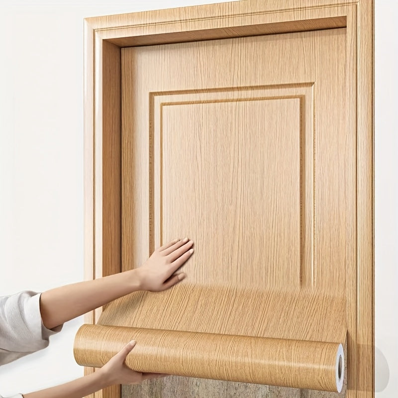 Self-Adhesive Removable Door Sticker - High-End Wood Grain Texture, Widened & Upgraded Metallic Finish, Easy Peel & Stick for Room & Door Renovation, Door Stickers for Home Renovation, Textured Surface, Durable Adhesive